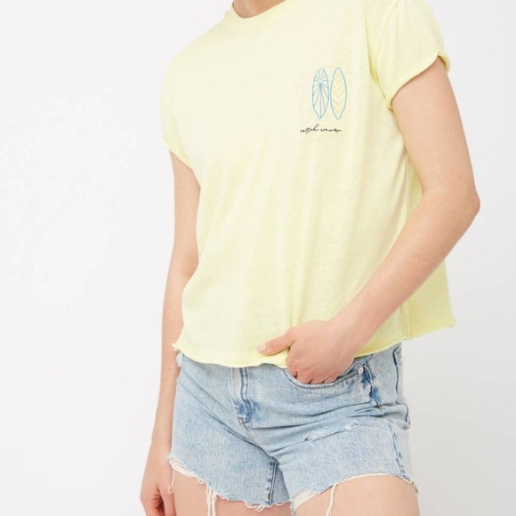 Free People T-Shirt XS Wipeout Neon Green Graphic Short Sleeve Catch Waves NWT - Picture 9 of 9